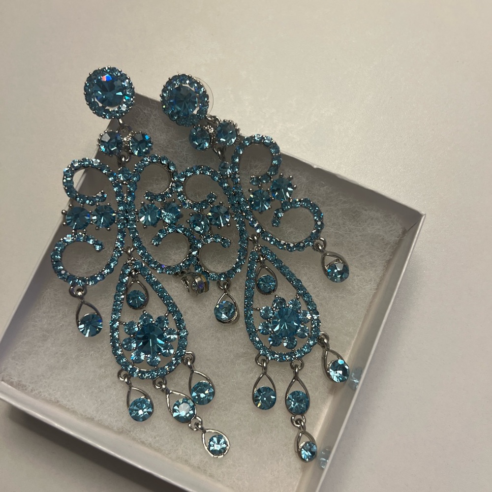 Jim Ball Earrings, Blue Dangling Pageant Earrings